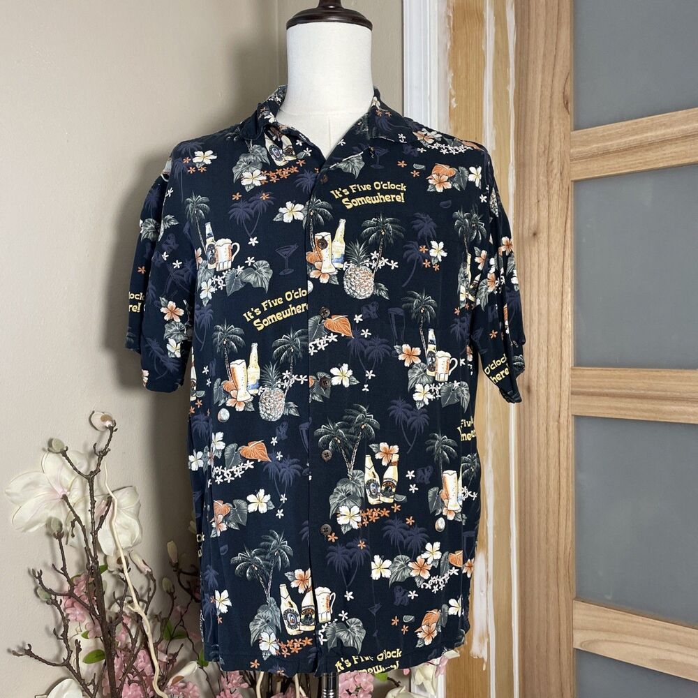 Big Dogs Men’s Hawaiian Shirt Large “It’s Five O’Clock Somewhere” Tropical Print